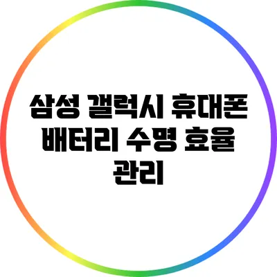 삼성 갤럭시 휴대폰 배터리 수명 효율 관리