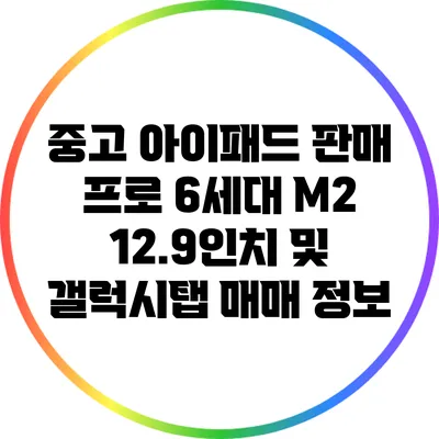 중고 아이패드 판매: 프로 6세대 M2 12.9인치 및 갤럭시탭 매매 정보