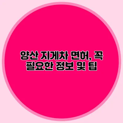 양산 지게차 면허, 꼭 필요한 정보 및 팁